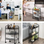 Metalinė vonios kambario mobili lentyna su 3 lentynomis, ratukais, juoda, ModernHome