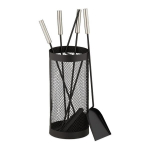 Rinkinys i&scaron; 4 židinio įrankių ir stovo 56x17cm., juodos/sidabrinės spalvos