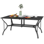 Sodo stalas i&scaron; plieno 150x90 cm Atsparus atmosferos poveikiui balkono stalas su skėčio skyle, lamelių dizainas, skirtas 6 asmenims Juodas, Juoda