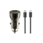 XO automobilinis įkroviklis CC60 60W 1x USB 1x USB-C juodas + USB-C - USB-C kabelis
