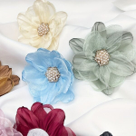 Organza aplikacijos, 3 vnt, Rožinis