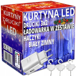 Led girlianda užuolaida, kalėdinės lemputės, varvekliai, lango dekoracija, vielutės, įkroviklis