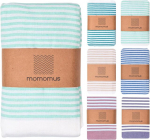 Momomus Fouta Xxl arba pikniko antklodė Xxl paplūdimiui - su kutais, dryžuota ir lengva - didelė paplūdimio antklodė, smėliui atsparus paplūdimio kilimėlis ir sulankstoma stovyklavimo antklodė - turkio spalvos, 210 x 240 cm