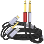 Usb c 3,5 mm ir lightning į dual 6,35 mm 1/4 colio ts mono stereo y kabelį, 3 viename dual 1/4 colio audio kabelis, suderinamas su iphone 15/14/13/12/ipad, stiprintuvu, garsiakalbiu, ausinėmis, mik&scaron;eriu, 2 m