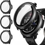 Neitra 3 dėklų rinkinys, suderinamas su Amazfit Active 2 44 mm, kietas Pc buferio dėklas su Hd grūdinto stiklo ekrano apsaugine plėvele, pilna apsauga, atsparus įbrėžimams, itin plonas apsauginis dėklas, skirtas Amazfit