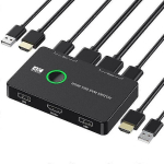 KVM jungiklis 2 prievadų dėžutė USB ir HDMI suderinamas jungiklis, skirtas 2 kompiuteriams dalytis klaviatūra, pele, spausdintuvu ir