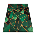 Kilimas 220x160 cm žalias trikampiai su auksiniais akcentais geometrinis glamūras