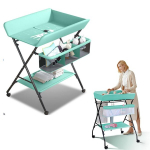 Vystymo stalas Tavalax, sulankstomas, reguliuojamo auk&scaron;čio, su lentynomis ir ratukais, Mint Green