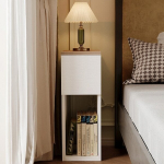 Siauras naktinis staliukas su stalčiu, stalas su lentyna, modernus miegamasis loft stiliaus, 55 cm