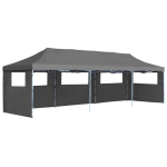 Pop-up i&scaron;skleidžiama proginė palapinė su 5 &scaron;oninėmis sienomis, antracito spalvos, 3x9m