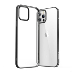 Skaidrus iPhone 12 Pro Max dėklas su metaliniu rėmeliu, juodas
