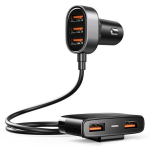Greitas automobilinis įkroviklis 5x USB 6.2A su prailgintuvu, juoda