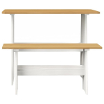 vidaXL Valgomojo stalas su suoliuku, medaus rudi/balti, pu&scaron;ies masyvas