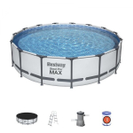 Karkasinis baseinas su filtro siurbliu Bestway Steel Pro MAX, 457 x 107 cm, &scaron;viesiai pilkas, apvalus