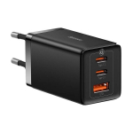Greitas GaN įkroviklis 2x USB-C USB 65W su USB-C kabeliu, juodas