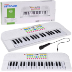 Žaislinis 37 klavi&scaron;ų pianinas su mikrofonu, baltas