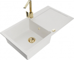 Granitinė virtuvinė plautuvė Mexen Leo su mai&scaron;ytuvu ir sifonu, White+Gold