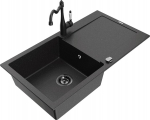Granitinė virtuvinė plautuvė Mexen Leo su mai&scaron;ytuvu ir sifonu, Metallic black/silver+Black