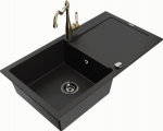Granitinė virtuvinė plautuvė Mexen Leo su mai&scaron;ytuvu ir sifonu, Black+Gold