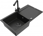 Granitinė virtuvinė plautuvė Mexen Leo su mai&scaron;ytuvu ir sifonu, Metallic black/silver+Black