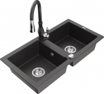 Granitinė virtuvinė plautuvė Mexen Mario su mai&scaron;ytuvu ir sifonu, Black granite