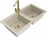 Granitinė virtuvinė plautuvė Mexen Mario su mai&scaron;ytuvu ir sifonu, Beige+Gold