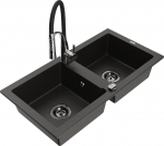 Granitinė virtuvinė plautuvė Mexen Mario su mai&scaron;ytuvu ir sifonu, Metallic black/gold+Black/Chrome