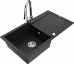 Granitinė virtuvinė plautuvė Mexen Leo su mai&scaron;ytuvu ir sifonu, Black+Chrome