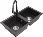 Granitinė virtuvinė plautuvė Mexen Mario su mai&scaron;ytuvu ir sifonu, Black granite