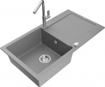 Granitinė virtuvinė plautuvė Mexen Leo su mai&scaron;ytuvu ir sifonu, Grey+Chrome