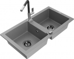 Granitinė virtuvinė plautuvė Mexen Mario su mai&scaron;ytuvu ir sifonu, Grey+Black/Chrome
