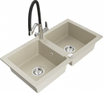 Granitinė virtuvinė plautuvė Mexen Mario su mai&scaron;ytuvu ir sifonu, Beige+Black/Chrome