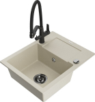 Granitinė virtuvinė plautuvė Mexen Enzo su mai&scaron;ytuvu ir sifonu, Beige+Black