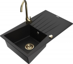 Granitinė virtuvinė plautuvė Mexen Cesar su mai&scaron;ytuvu ir sifonu, Black+Gold