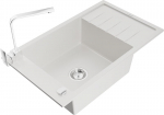 Granitinė virtuvinė plautuvė Mexen Elias su mai&scaron;ytuvu ir sifonu, White+Chrome