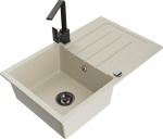 Granitinė virtuvinė plautuvė Mexen Bruno su mai&scaron;ytuvu ir sifonu, Beige+Black