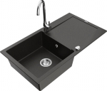 Granitinė virtuvinė plautuvė Mexen Leo su mai&scaron;ytuvu ir sifonu, Metallic black/gold+Chrome