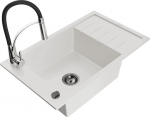 Granitinė virtuvinė plautuvė Mexen Elias su mai&scaron;ytuvu ir sifonu, White+Black/Chrome