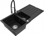Granitinė virtuvinė plautuvė Mexen Andres su mai&scaron;ytuvu ir sifonu, Black+Black/Chrome