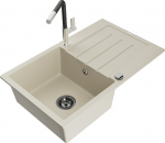 Granitinė virtuvinė plautuvė Mexen Bruno su mai&scaron;ytuvu ir sifonu, Beige+Black/Chrome