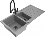 Granitinė virtuvinė plautuvė Mexen Andres su mai&scaron;ytuvu ir sifonu, Grey+Black