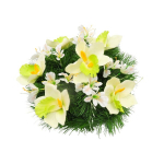 Vėlinių vainikas i&scaron; dirbtinių orchidėjų ir smulkių gėlių