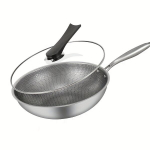 1vnt Kokybi&scaron;kas Nerūdijančio Plieno Wok - Storas, Nelipnus, Korio Dizainas su Kar&scaron;čiui Atsparia Rankena Sveikam Kepimui., 32 cm kietos rankenos vienas puodas