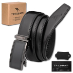 TRESSARI vyri&scaron;kas automatinis diržas 115cm natūralios odos kelnėms, juodas