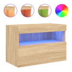 Sieninė Televizoriaus spintelė，TV spintelė，TV staliukas su LED lemputėmis, ąžuolo, 60x30x40cm CFE743415