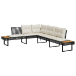 Sodo sofa，Lauko sofa su pagalvėlėmis, juoda, poliratanas/akacija, L formos CFE84506
