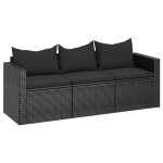 Trivietė sodo sofa，Lauko sofa su pagalvėlėmis, juodos spalvos, poliratanas CFE43757
