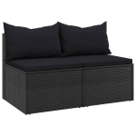 Vidurinės sofos，Poilsio sofa dalys su pagalvėmis, 2vnt., juodos, poliratanas CFE53607