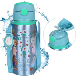 Ledynmetis Anna Elsa Aliuminio TERMINIS BUTELIS, su kandikliu, VANDENS BIDONAS su dirželiu per petį, mergaitėms 600ml
