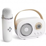 2 viename rinkinys: retro stiliaus &bdquo;Bluetooth&ldquo; garsiakalbis su karaokės mikrofonu